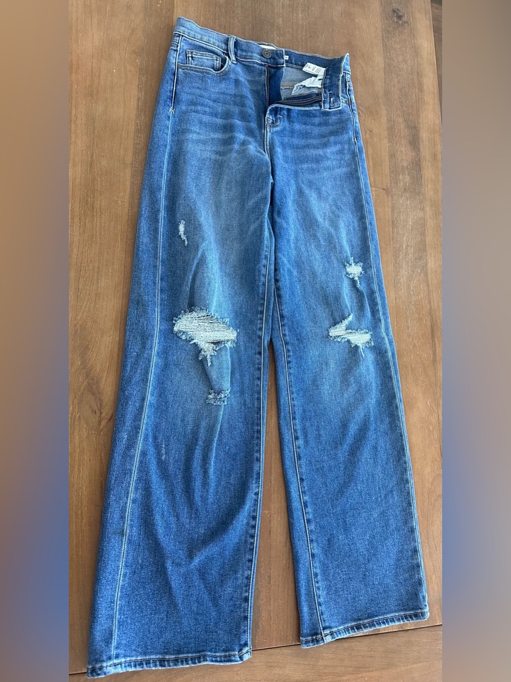 Wide-Leg Distressed Blue Jeans for Women